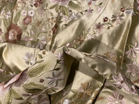 NEW! King Louis XIV Novelty 100% Silk Jacquard Embroidered Floral Upholstery Fabric - Green Champagne - Fancy Styles Fabric Pierre Frey Lee Jofa Brunschwig & Fils