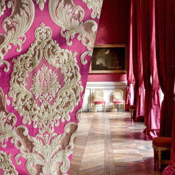NEW Queen Marianna Novelty Ritz Neoclassical Brocade Satin Fabric - Magenta - Fancy Styles Fabric Pierre Frey Lee Jofa Brunschwig & Fils