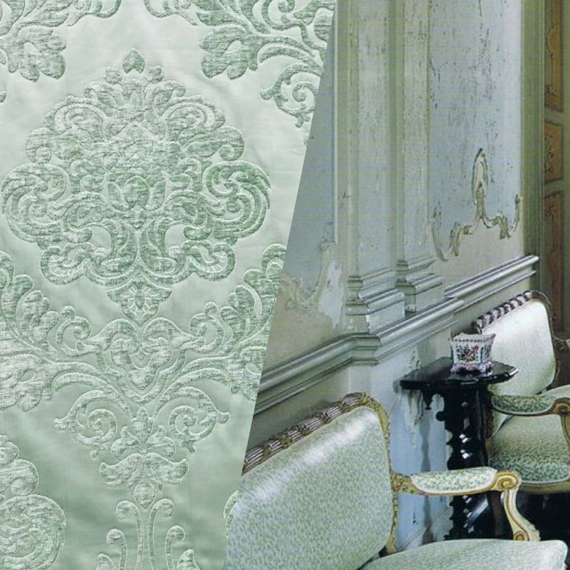 NEW King Julius Designer Brocade Satin Burnout Chenille Velvet Fabric - Mint
