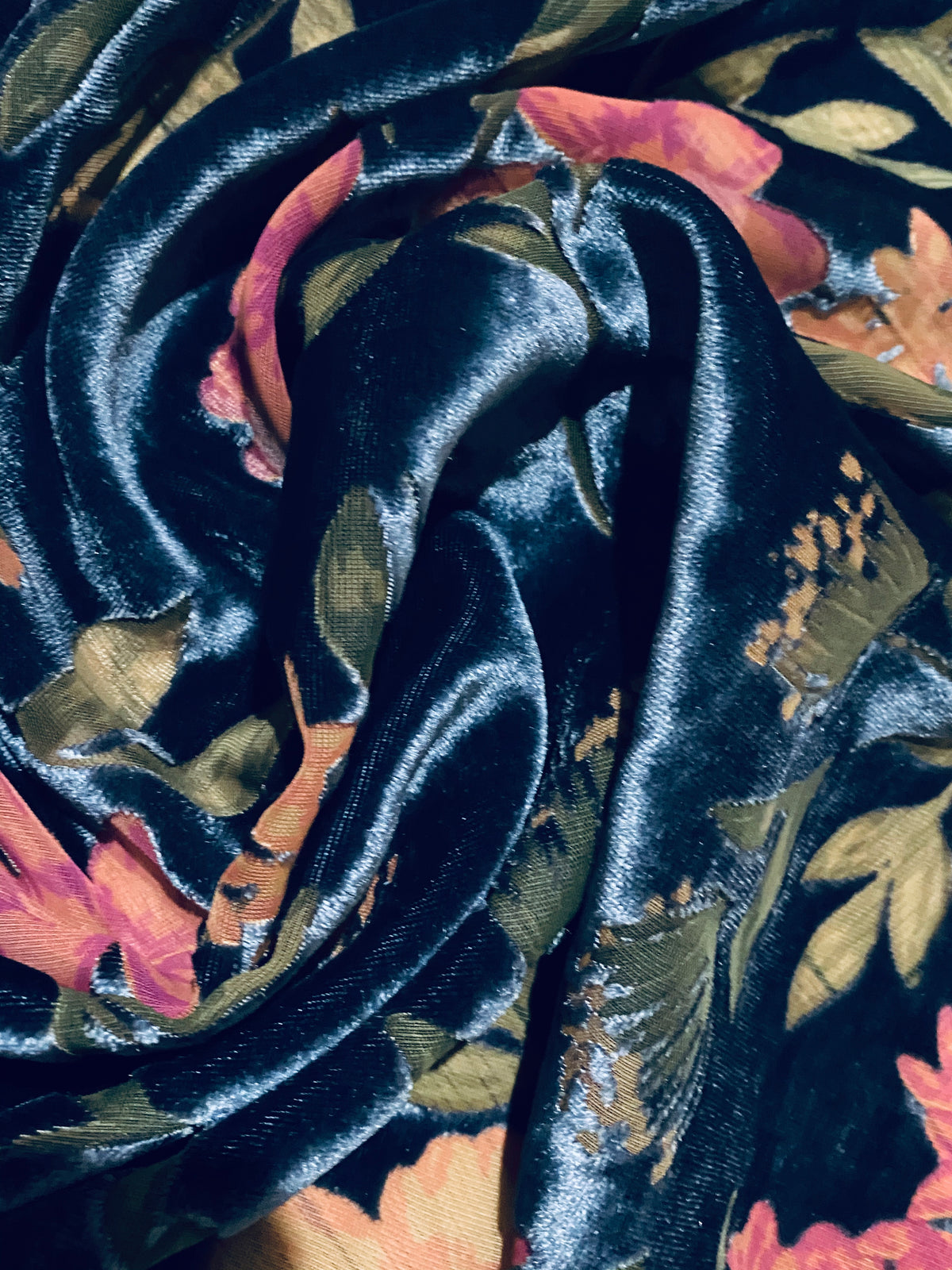 NEW! Miss Melanie Designer Rayon Burnout Velvet Floral Fabric - Dark Peacock Blue - Fancy Styles Fabric Pierre Frey Lee Jofa Brunschwig & Fils