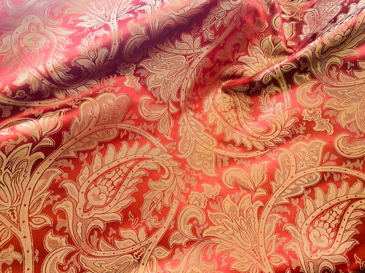 NEW Lord Mathias 100% Silk Taffeta Jacquard Floral Fabric - Red and Gold - Fancy Styles Fabric Pierre Frey Lee Jofa Brunschwig & Fils