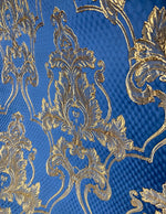 NEW Princess Clara Designer Brocade Upholstery & Drapery Satin Damask Fabric - Jewel Blue - Fancy Styles Fabric Pierre Frey Lee Jofa Brunschwig & Fils