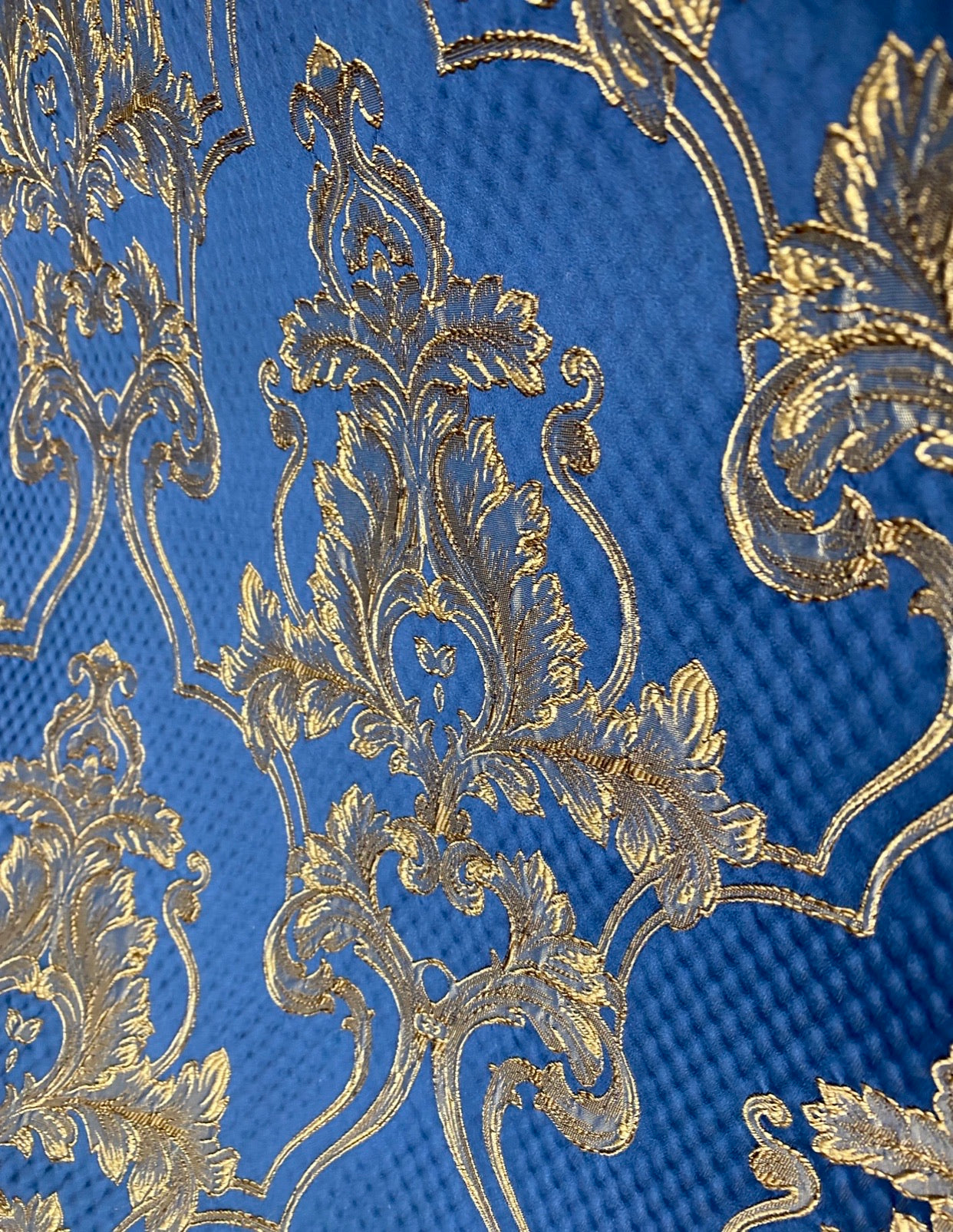 NEW Princess Clara Designer Brocade Upholstery & Drapery Satin Medallion  Fabric - Jewel Blue
