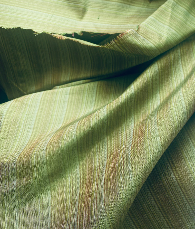 NEW! Lady Brittany 100% Silk Dupioni Green Microstripe Stripe Fabric
