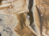 NEW! Duchess Rowena 100% Silk Dupioni Embroidery Floral Fabric- Old Gold - Fancy Styles Fabric Pierre Frey Lee Jofa Brunschwig & Fils
