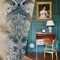 NEW King Louis XIV Novelty Neoclassical Brocade Medallion Floral Satin Fabric - Teal - Fancy Styles Fabric Pierre Frey Lee Jofa Brunschwig & Fils