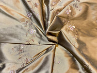 NEW! Duchess Rowena 100% Silk Dupioni Embroidery Floral Fabric- Old Gold - Fancy Styles Fabric Pierre Frey Lee Jofa Brunschwig & Fils