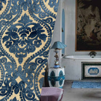 NEW! Sir Sanders Novelty Burnout Medallion Chenille Velvet Fabric - Blue- Upholstery - Fancy Styles Fabric Pierre Frey Lee Jofa Brunschwig & Fils