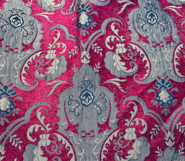 Lady Emile Designer Medallion Burnout Chenille Velvet Fabric - Red & Gold BTY - Fancy Styles Fabric Pierre Frey Lee Jofa Brunschwig & Fils