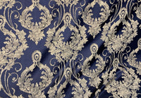 NEW Lord Tustin Brocade Upholstery & Drapery Satin Damask Fabric - Navy Blue - Fancy Styles Fabric Pierre Frey Lee Jofa Brunschwig & Fils