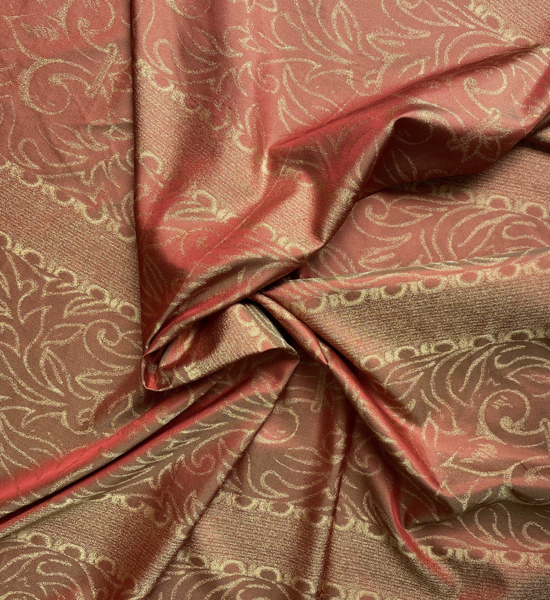 NEW! Queen Dana 100% Silk Fleur De Lis Muted Red & Gold Fabric - Fancy Styles Fabric Pierre Frey Lee Jofa Brunschwig & Fils