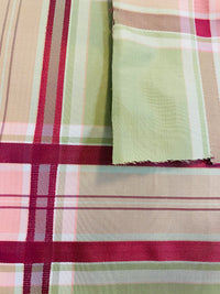 NEW! Duchess Darby 100% Silk Taffeta Plaid Tartan Ribbon Fabric Burgundy, Pink and Green - Fancy Styles Fabric Pierre Frey Lee Jofa Brunschwig & Fils