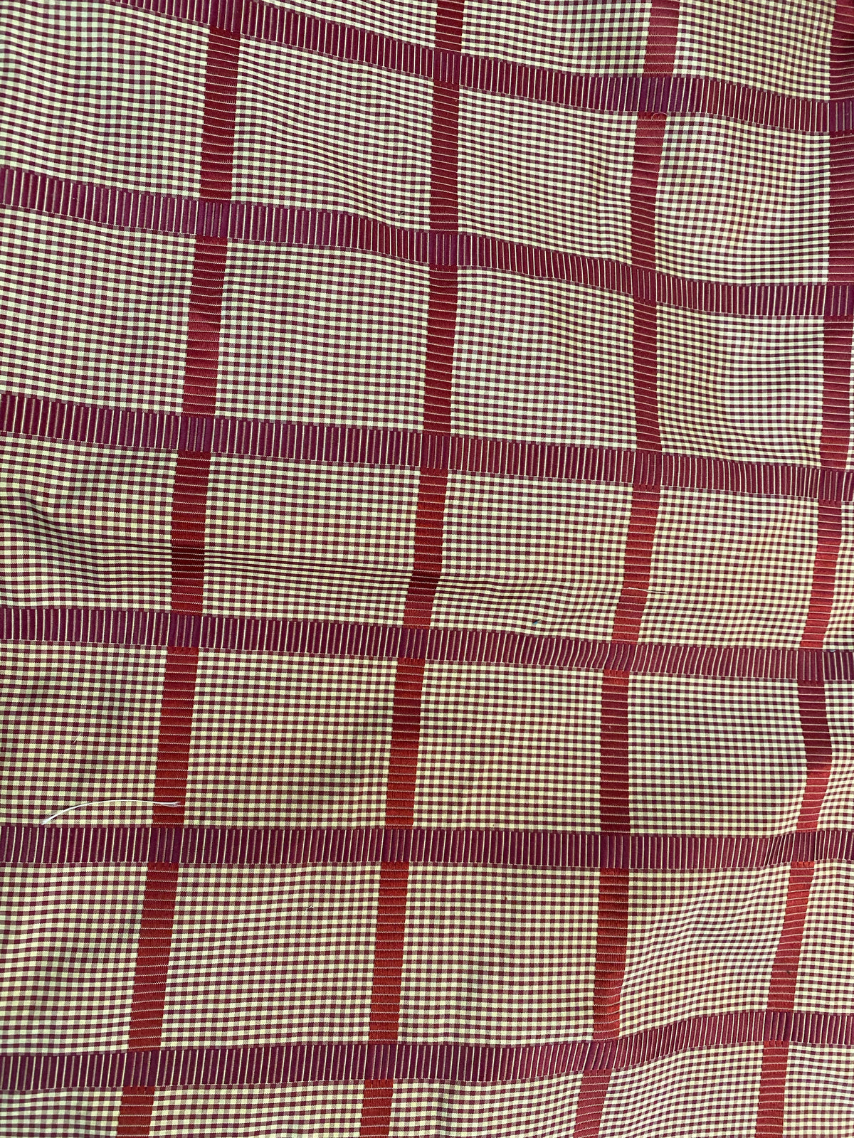 NEW! Miss Jaqueline Designer 100% Silk Taffeta Gingham Ribbon Stripes Plaid Fabric -Dark Red Beige SB_6_33 - Fancy Styles Fabric Pierre Frey Lee Jofa Brunschwig & Fils