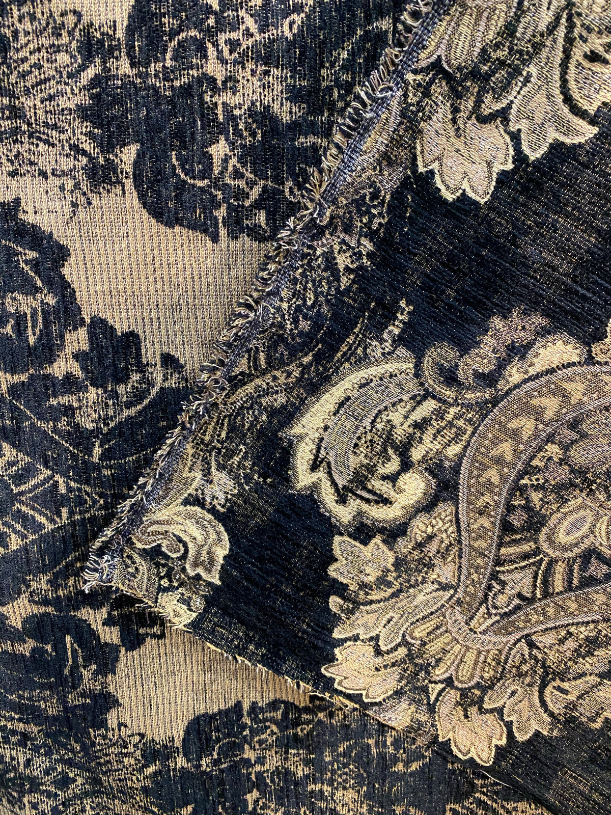 NEW! Duke Dragonus Designer Kilim Rug Inspired Medallion Upholstery Chenille Fabric- Black and Gold - Fancy Styles Fabric Pierre Frey Lee Jofa Brunschwig & Fils