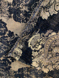 NEW! Duke Dragonus Designer Kilim Rug Inspired Medallion Upholstery Chenille Fabric- Black and Gold - Fancy Styles Fabric Pierre Frey Lee Jofa Brunschwig & Fils
