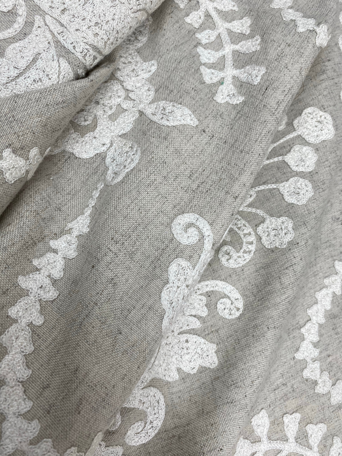 NEW! Lady Lila Novelty Crewel Embroidered Fabric Light Grey and White - Fancy Styles Fabric Pierre Frey Lee Jofa Brunschwig & Fils