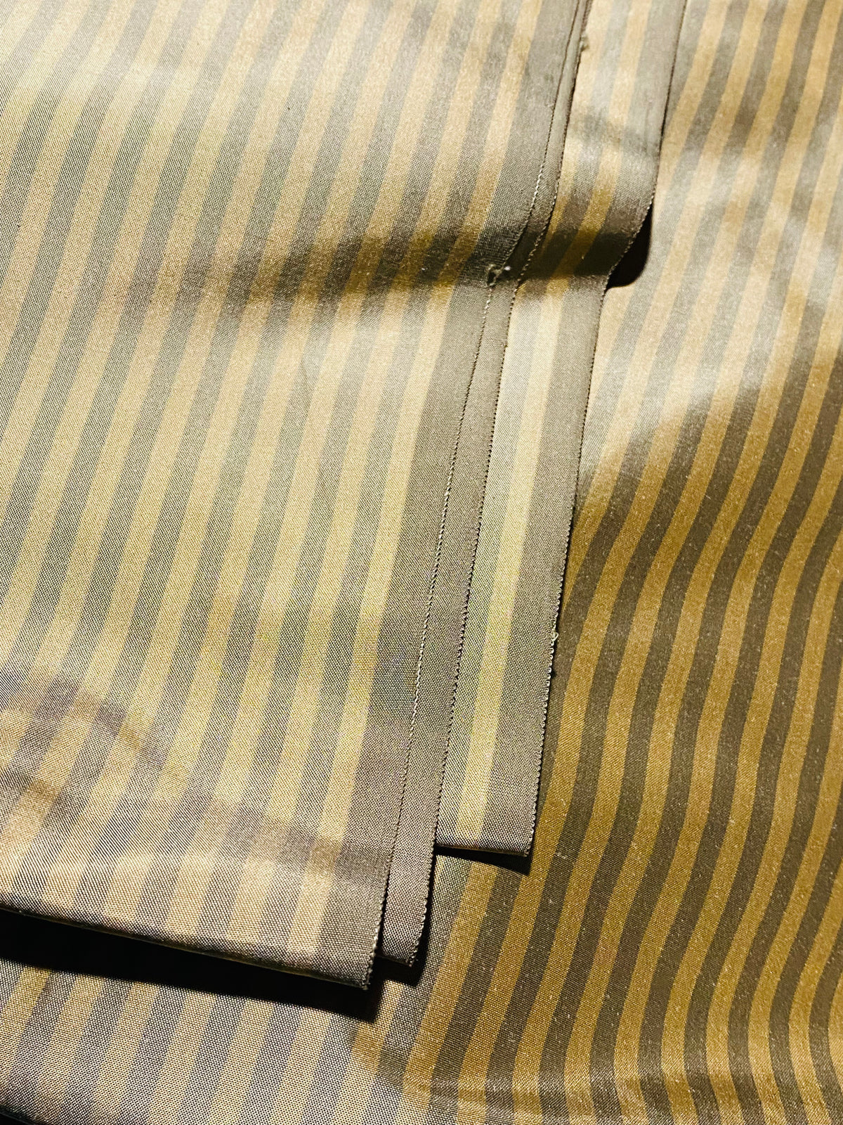 NEW Prince Derek 100% Silk Taffeta 1/4” Stripe Fabric - Grey and Gold - Fancy Styles Fabric Pierre Frey Lee Jofa Brunschwig & Fils