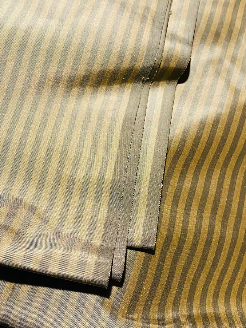 NEW Prince Derek 100% Silk Taffeta 1/4” Stripe Fabric - Grey and Gold
