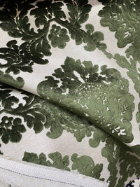 NEW! Duke Gabriel Designer Damask Burnout Chenille Velvet Fabric - Olive Green - Fancy Styles Fabric Pierre Frey Lee Jofa Brunschwig & Fils