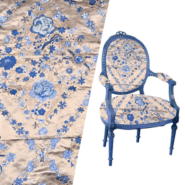 NEW! Custom-Order King Louis XIV Novelty 100% Silk Jacquard Embroidered Floral Upholstery Fabric - Pink Champagne and Blue - Fancy Styles Fabric Pierre Frey Lee Jofa Brunschwig & Fils