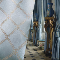 NEW Sir Davidoff Satin Diamond Fleur De Lis Drapery Upholstery Fabric - Duck Egg Blue Style# JP10002 - Fancy Styles Fabric Pierre Frey Lee Jofa Brunschwig & Fils