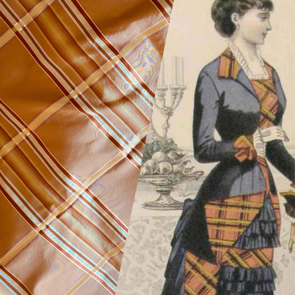 NEW Lady Deborah 100% Silk Taffeta Plaid Tartan Ribbon Fabric- Peach SB_1_18 - Fancy Styles Fabric Pierre Frey Lee Jofa Brunschwig & Fils