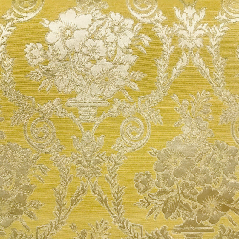 NEW! Lady Valerie Designer Brocade Satin Fabric - Yellow Neoclassical Floral Upholstery Damask - Fancy Styles Fabric Pierre Frey Lee Jofa Brunschwig & Fils