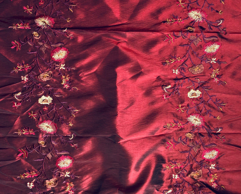 NEW! Duchess Aurora Red with Black Iridescence Faux Silk Embroidered Fabric - Fancy Styles Fabric Pierre Frey Lee Jofa Brunschwig & Fils