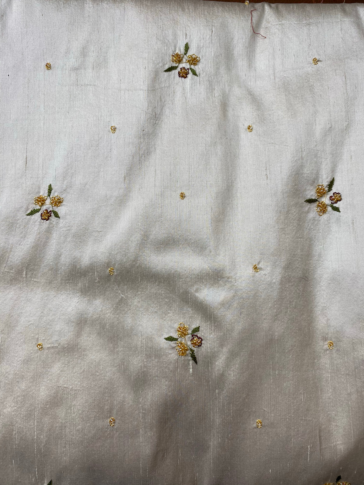 1 Yard Remnant- Queen Jane- Beaded 100% Silk Dupioni Fabric - Beige Cream - Fancy Styles Fabric Pierre Frey Lee Jofa Brunschwig & Fils