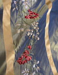 NEW Designer Lady Lana 100% Silk Taffeta Embroidery Fabric - Aqua Silver Marine - Fancy Styles Fabric Pierre Frey Lee Jofa Brunschwig & Fils