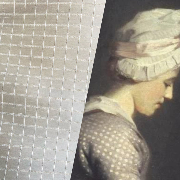NEW Duchess Jenna 100% Silk Taffeta Fabric- Bone White with Embroidered Squares- SB_6_1 - Fancy Styles Fabric Pierre Frey Lee Jofa Brunschwig & Fils