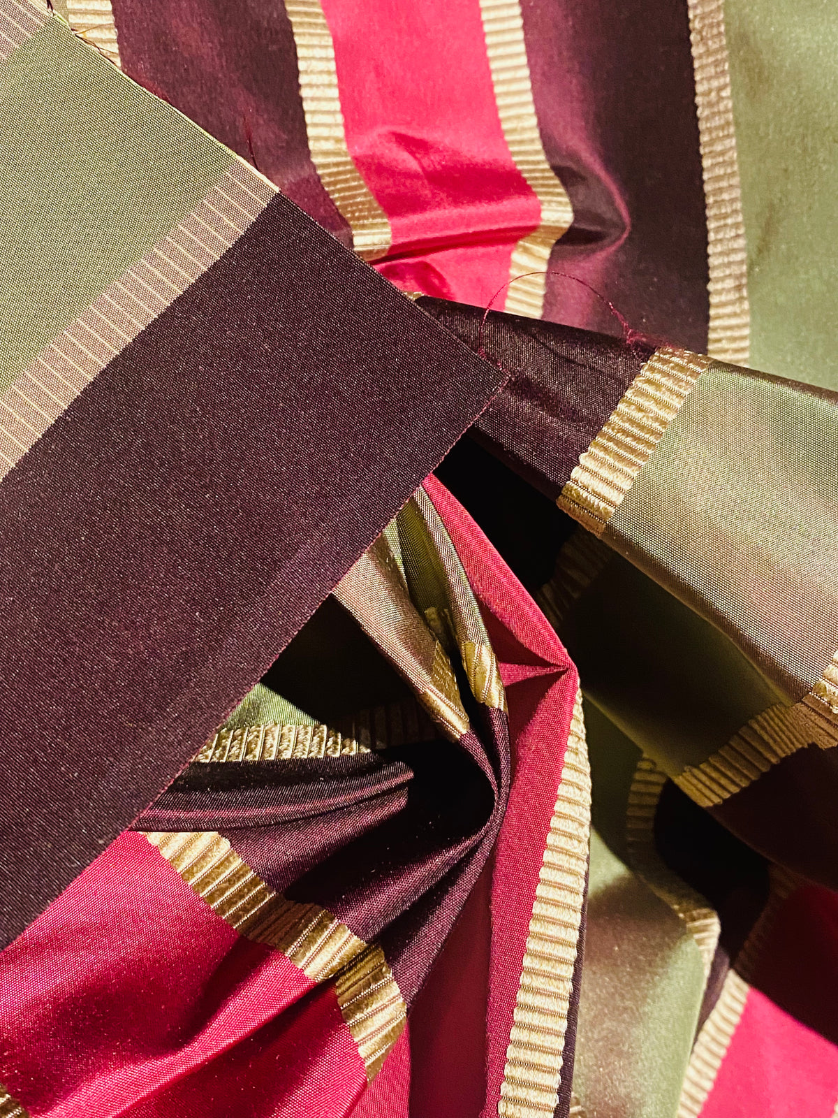 NEW Lady Marandem 100% Silk Taffeta Purple, Pink, Green Gold Satin Ribbon Stripe Fabric SB_8_40 - Fancy Styles Fabric Pierre Frey Lee Jofa Brunschwig & Fils