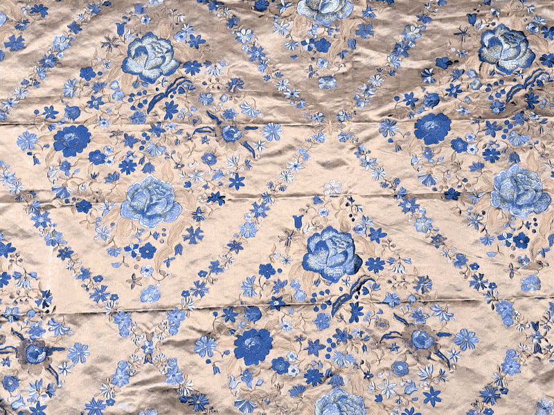 NEW! Custom-Order King Louis XIV Novelty 100% Silk Jacquard Embroidered Floral Upholstery Fabric - Pink Champagne and Blue