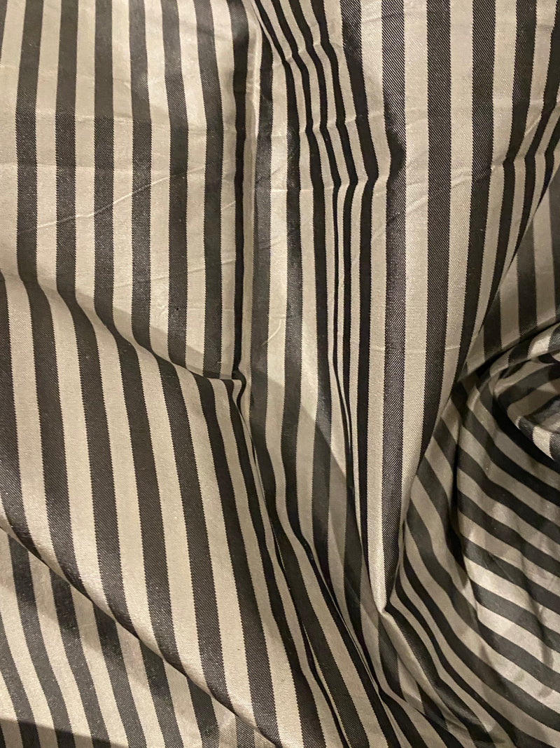 NEW! Princess Tiara 100% Silk Taffeta 1/4” Striped Fabric - Black and Ivory Iridescence
