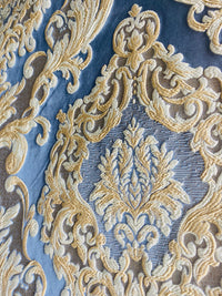 NEW Queen Marianna Novelty Ritz Neoclassical Brocade Satin Fabric - Sky Blue - Fancy Styles Fabric Pierre Frey Lee Jofa Brunschwig & Fils