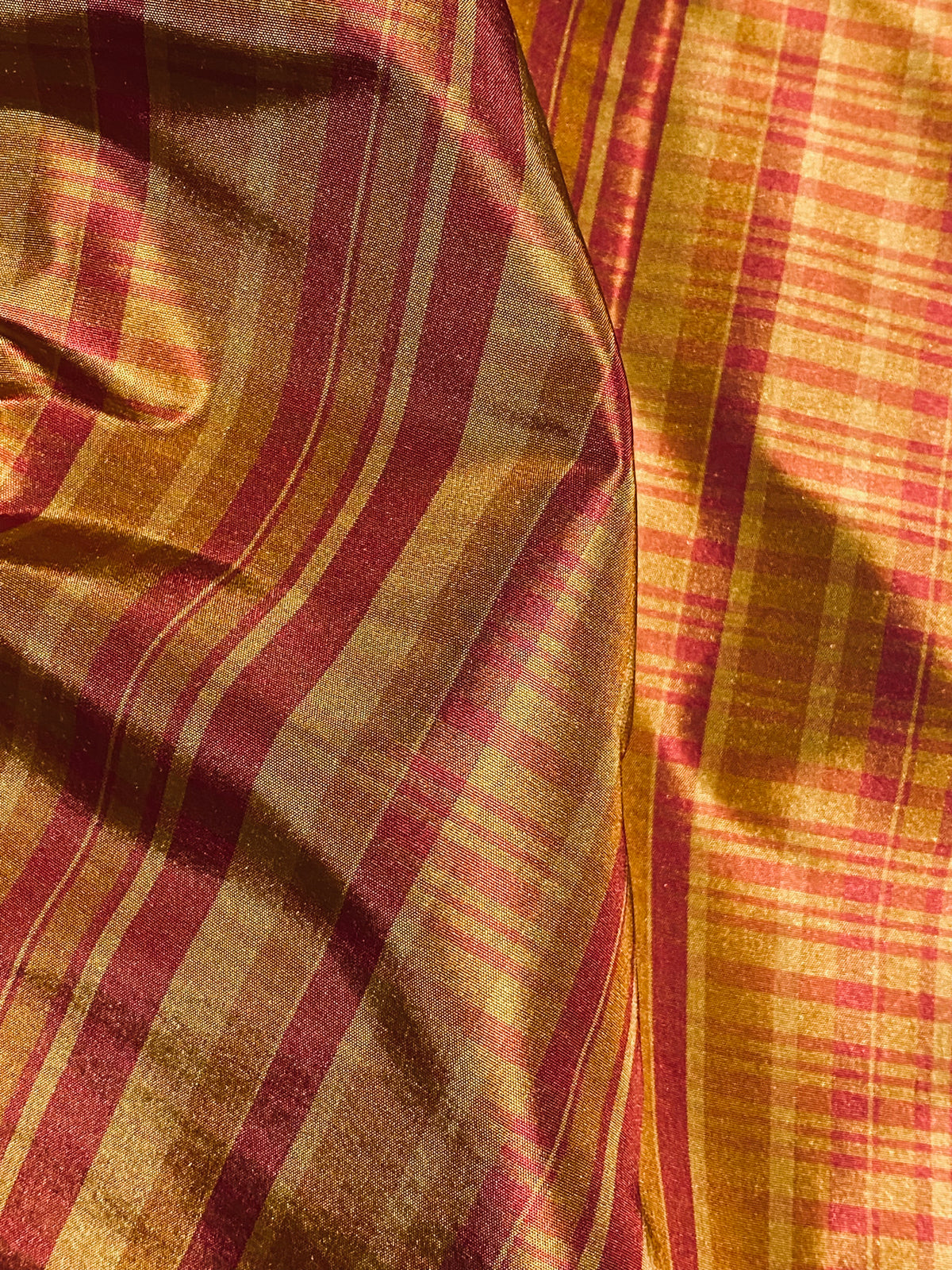 NEW Lady Riley Designer 100% Silk Taffeta Plaid Tartan Fabric -Raspberry and Orange SB_6_41 - Fancy Styles Fabric Pierre Frey Lee Jofa Brunschwig & Fils
