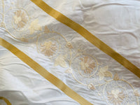 NEW Duchess Jezebel 100% Silk Taffeta Embroidered Scroll Stripe Floral Motif Cream White and Gold - Fancy Styles Fabric Pierre Frey Lee Jofa Brunschwig & Fils