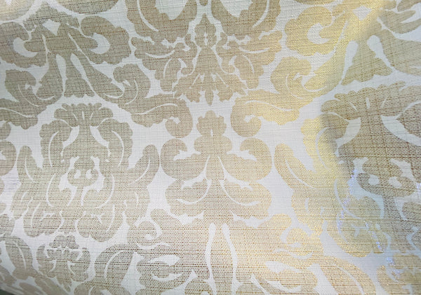 NEW Sir Jacques Metallic Linen Inspired Upholstery Damask Print Drapery Fabric- Gold White - Fancy Styles Fabric Pierre Frey Lee Jofa Brunschwig & Fils