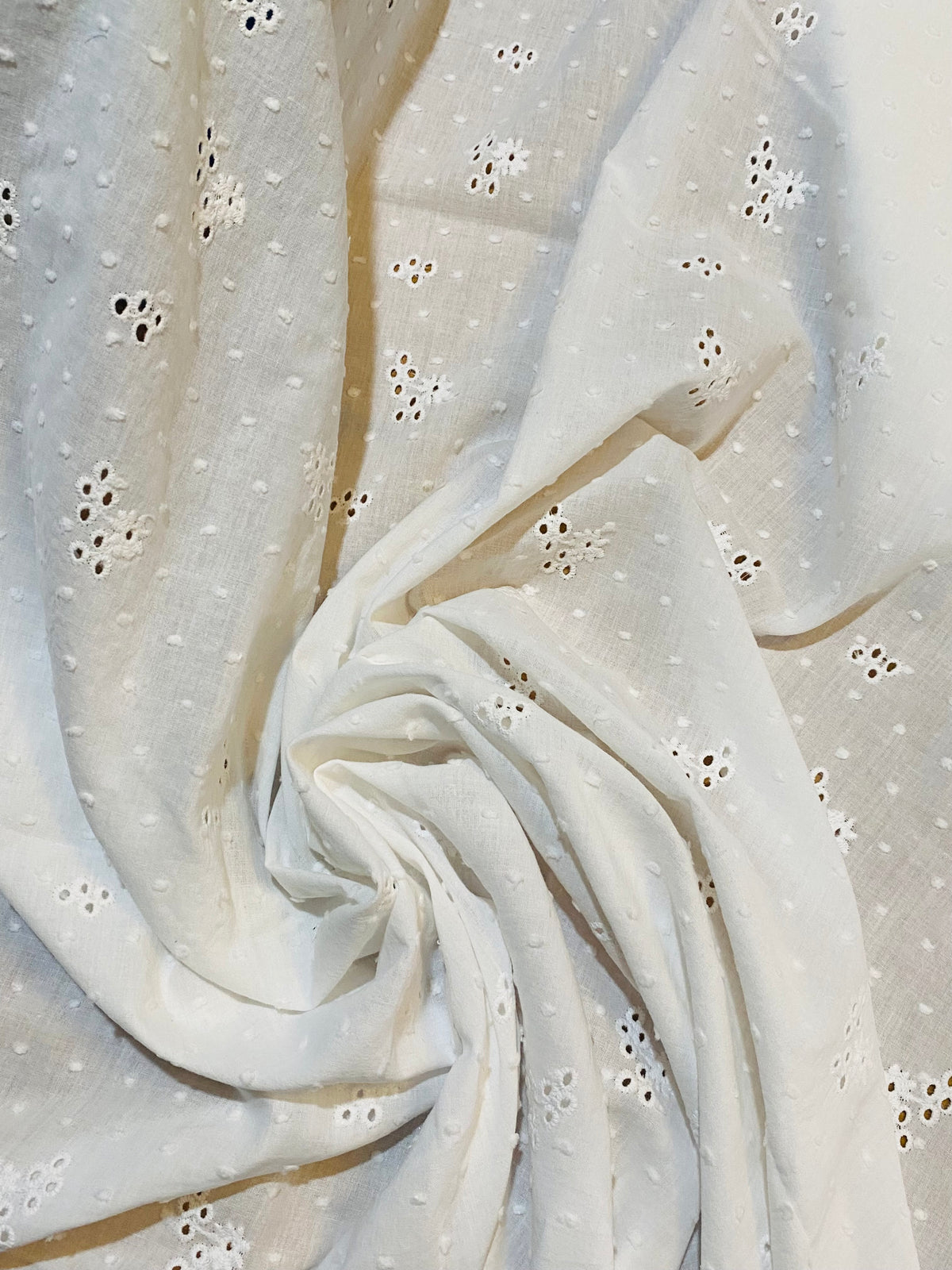 NEW! Miss Miranda 100% Cotton Swiss Dot & Eyelet Fabric- White - Fancy Styles Fabric Pierre Frey Lee Jofa Brunschwig & Fils