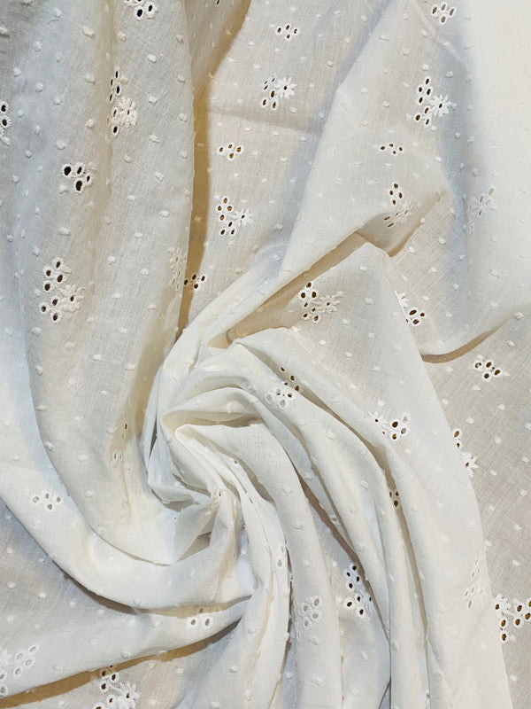 NEW! Miss Miranda 100% Cotton Swiss Dot & Eyelet Fabric- White - Fancy Styles Fabric Pierre Frey Lee Jofa Brunschwig & Fils