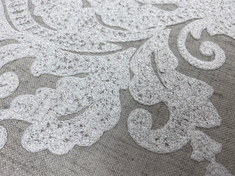 NEW! Lady Lila Novelty Crewel Embroidered Fabric Light Grey and White - Fancy Styles Fabric Pierre Frey Lee Jofa Brunschwig & Fils