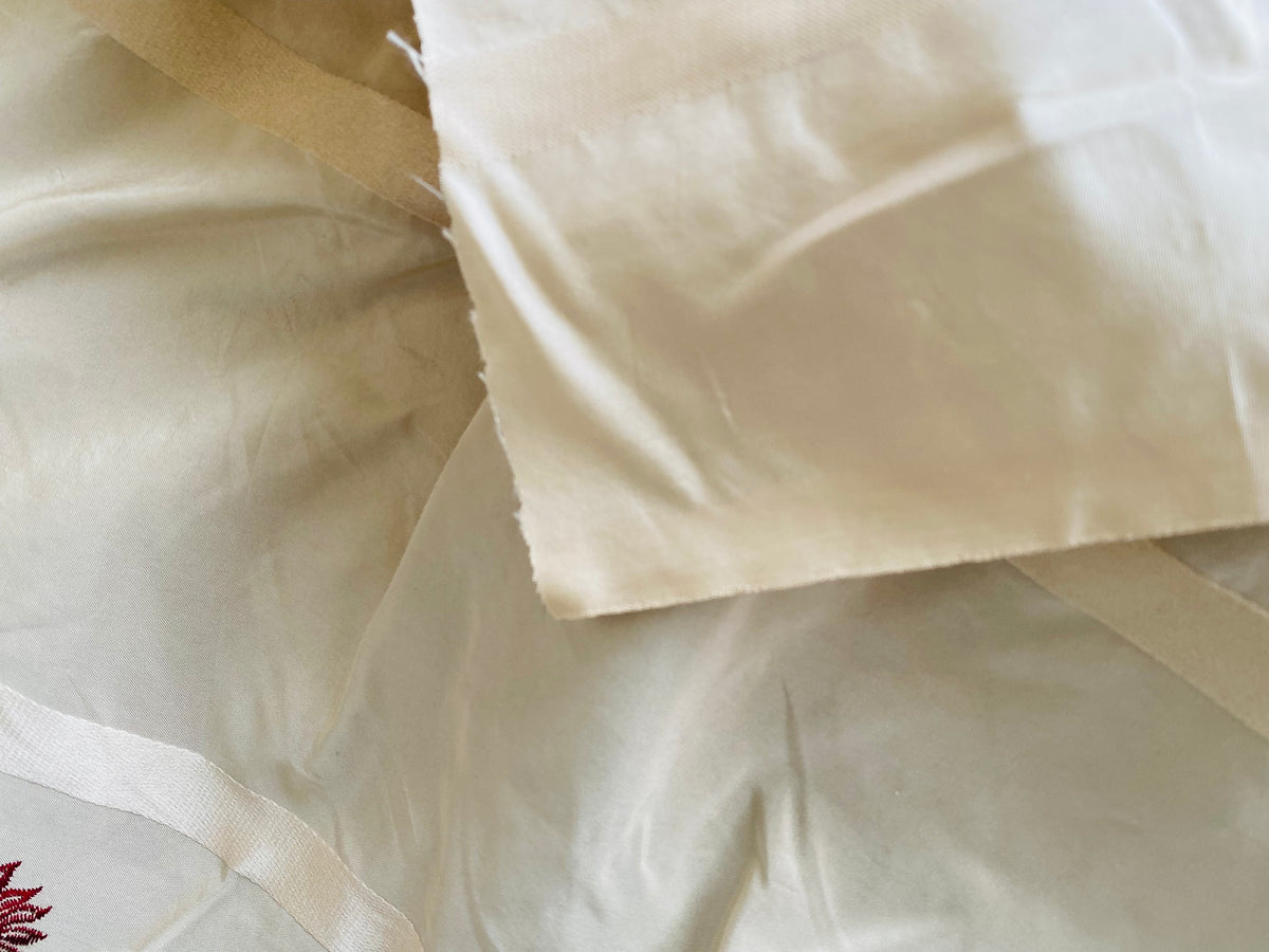 NEW Duchess Getty 100% Silk Taffeta Embroidered Scroll Stripe Floral Motif Cream White and Burgundy Red - Fancy Styles Fabric Pierre Frey Lee Jofa Brunschwig & Fils