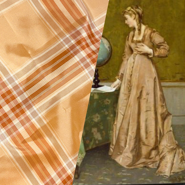 NEW Lady Pippy 100% Silk Taffeta Peach Plaid Fabric SB_6_34 - Fancy Styles Fabric Pierre Frey Lee Jofa Brunschwig & Fils