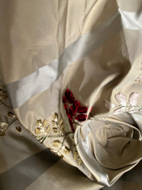 Lady Lana Designer 100% Silk Taffeta Embroidered Fabric- Grey Burgundy Stripe Floral - Fancy Styles Fabric Pierre Frey Lee Jofa Brunschwig & Fils