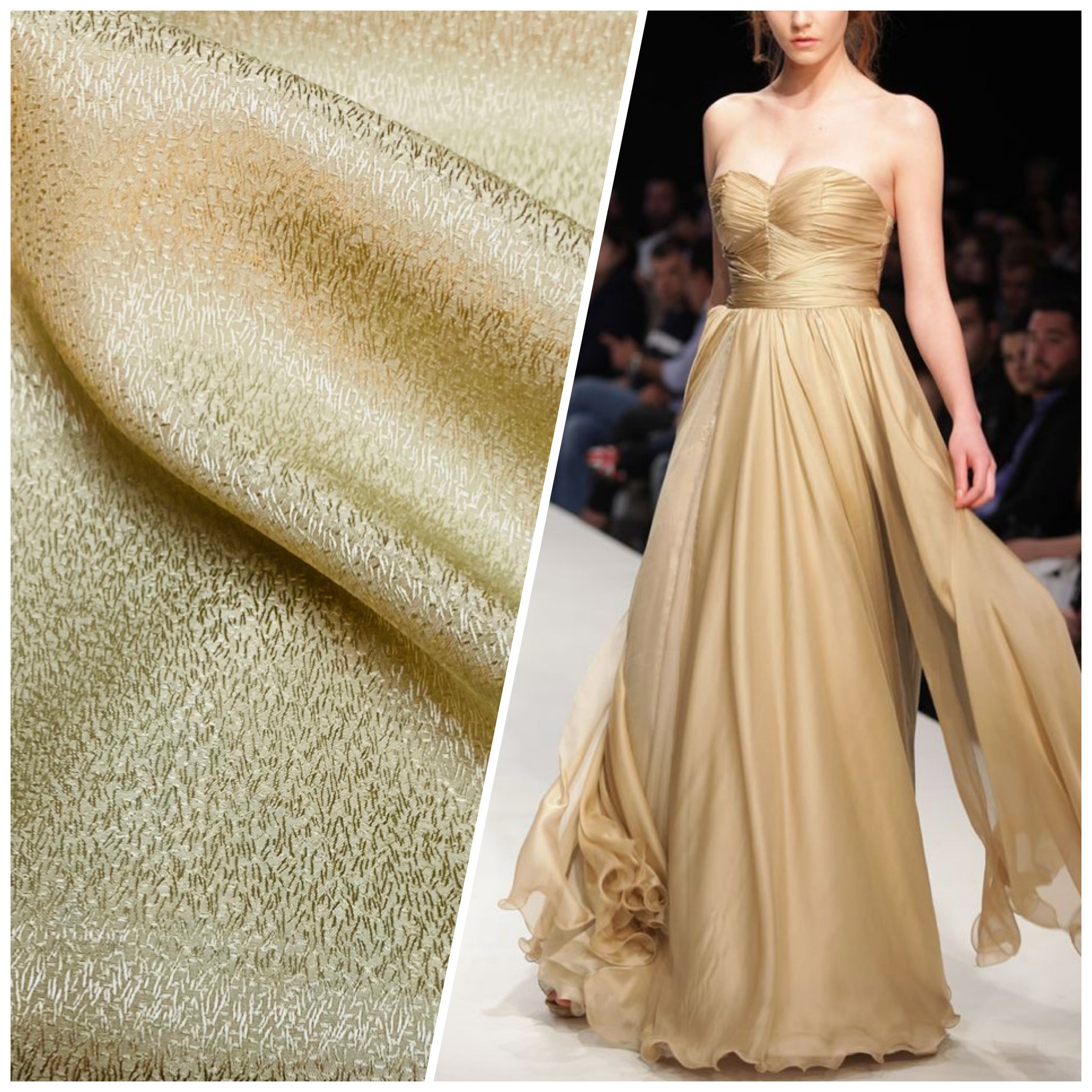 green emerald velvet dress Gold Sequins in Wavy Striation Design on Nude Tulle - Gold main image 0