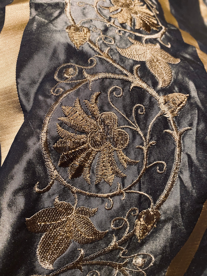 Duchess Jezebel 100% Silk Taffeta Embroidery Fabric - Dark Grey & Gold - Fancy Styles Fabric Pierre Frey Lee Jofa Brunschwig & Fils