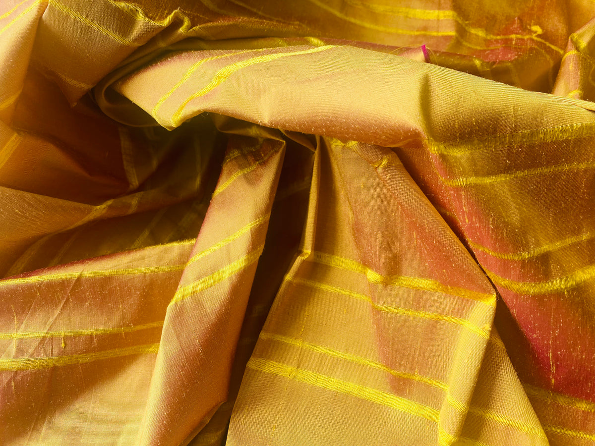 NEW Duchess Mendez Yellow and Pink Sunset Stripe 100% Silk Dupioni Fabric - Fancy Styles Fabric Pierre Frey Lee Jofa Brunschwig & Fils