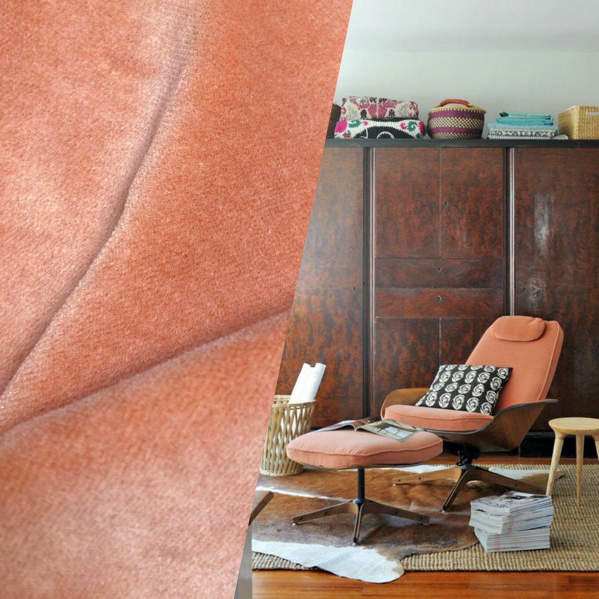 NEW! Princess Piama - Made in England- Soft Solid Cotton Blend Velvet Fabric in Icy Peach - Fancy Styles Fabric Pierre Frey Lee Jofa Brunschwig & Fils
