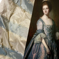 NEW Lady Kristen Designer 100% Silk Taffeta Embroidered Stripe Floral Fabric- Blue & Cream - Fancy Styles Fabric Pierre Frey Lee Jofa Brunschwig & Fils