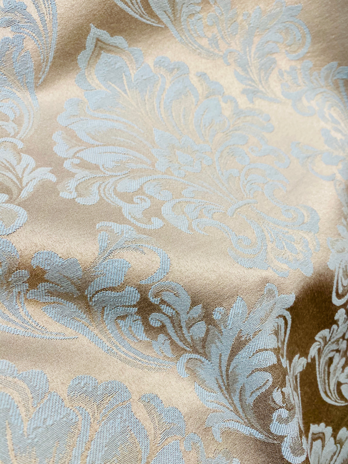 NEW! SALE! Princess Popper Satin Medallion Decorating & Upholstery Fabric - Blue and Beige Gold - Fancy Styles Fabric Pierre Frey Lee Jofa Brunschwig & Fils